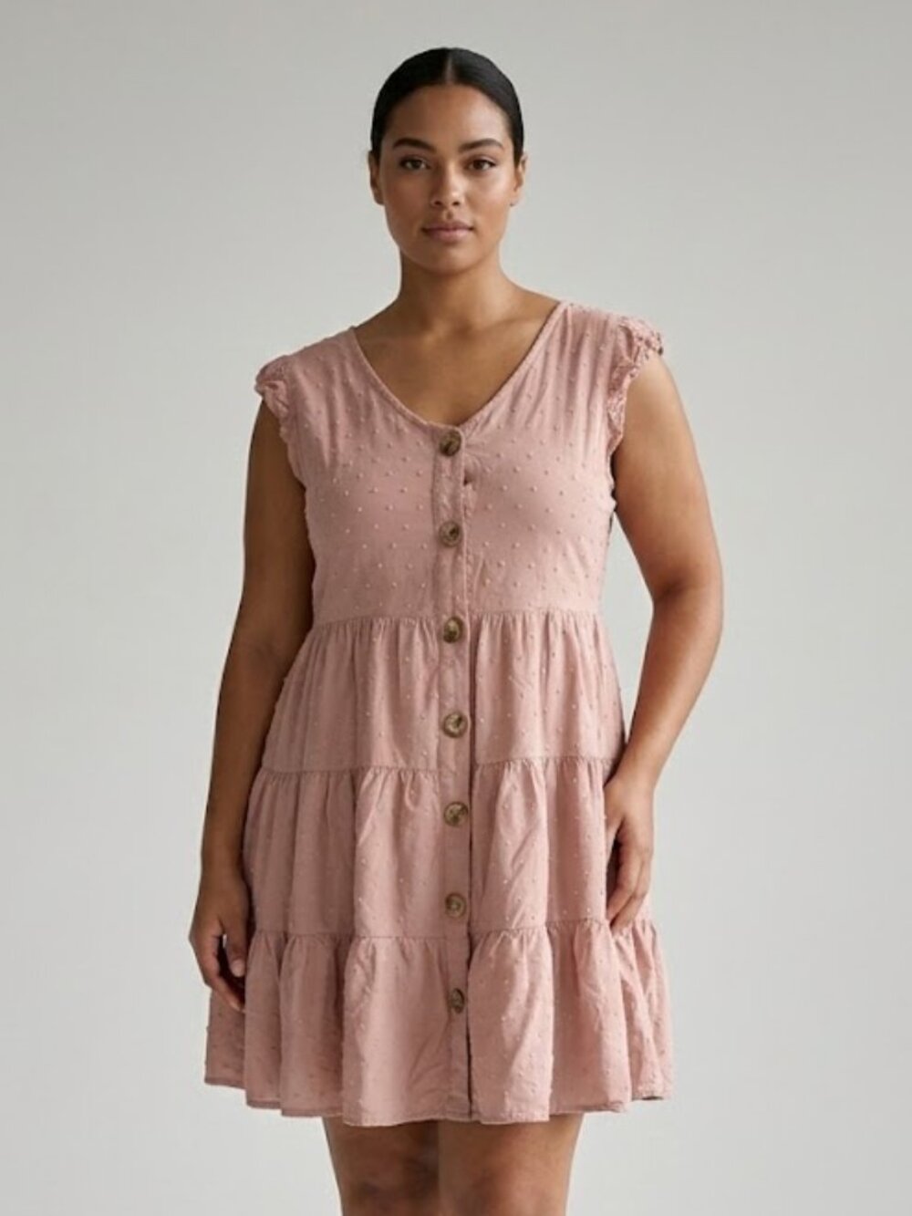 Altar'd State Size Small Blush Pink Tiered Mini Dress Flowy Polka Dot Flutter
